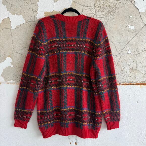 Vtg 90s Susan Bristol Cardigan Sweater Mohair Wool Holiday Plaid Women M Classic - Picture 6 of 8